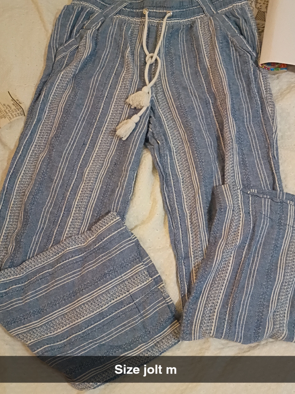 Jolt Coastal Striped Drawstring Wide Leg Pants Medium